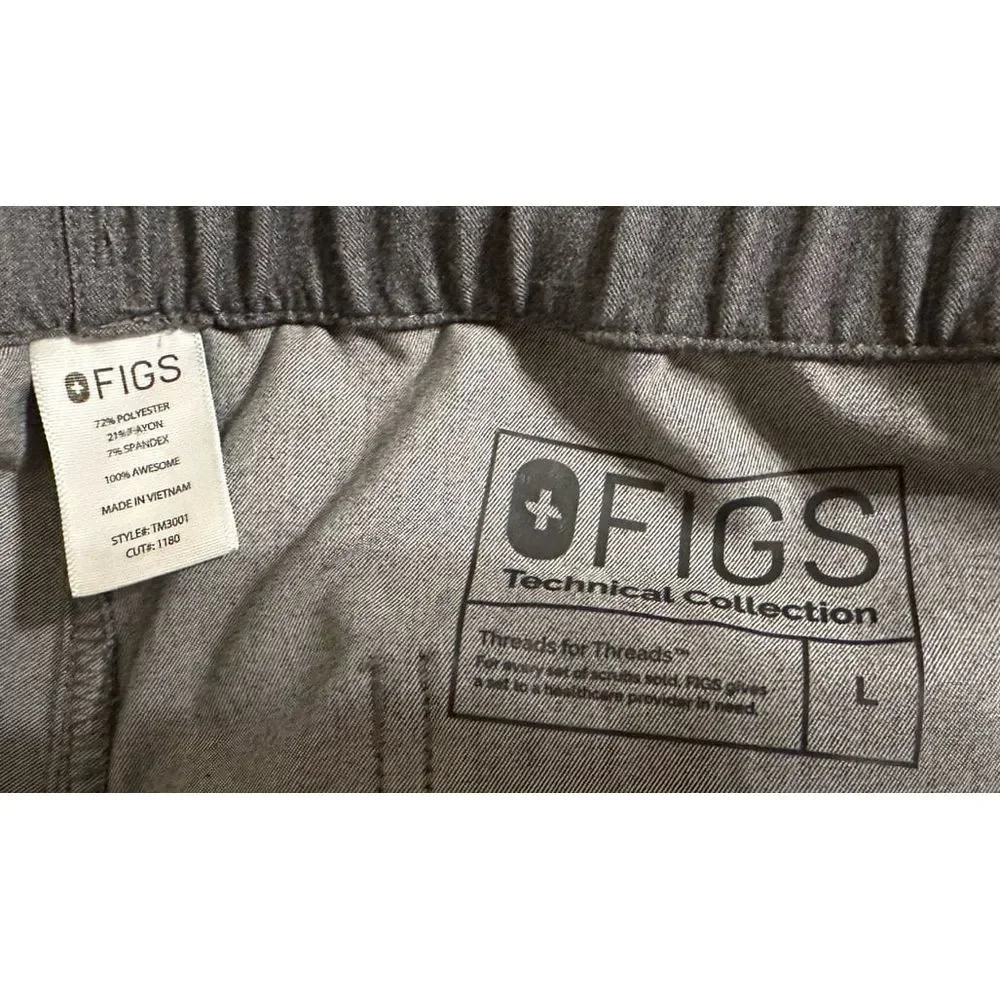 Figs Scrub Pants‎ Mens Large Gray Technical Collection .  Zip Front, Draw String